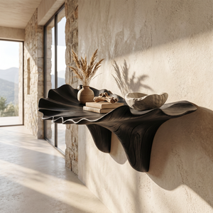 Handcrafted Solid Wood Floating Leaf Wall Shelf with Organic Curved Form