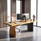Solid Wood Office Desk with Live Edge Top and Panel Legs