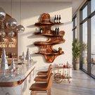 Cascading Solid Wood Wall Wine Rack with Four Sculptural Display Shelves