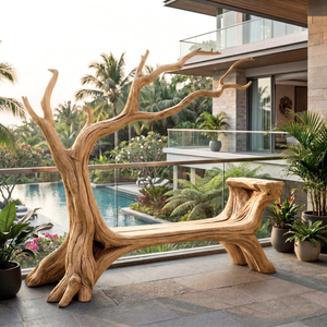 Handmade Natural Tree Wooden Bench Sculpture