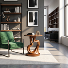 Organic Solid Wood Side Table with Sculptural Loop Base