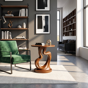 Organic Solid Wood Side Table with Sculptural Loop Base