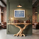 Sculptural Black Wood Console Table with Twisted Root Base