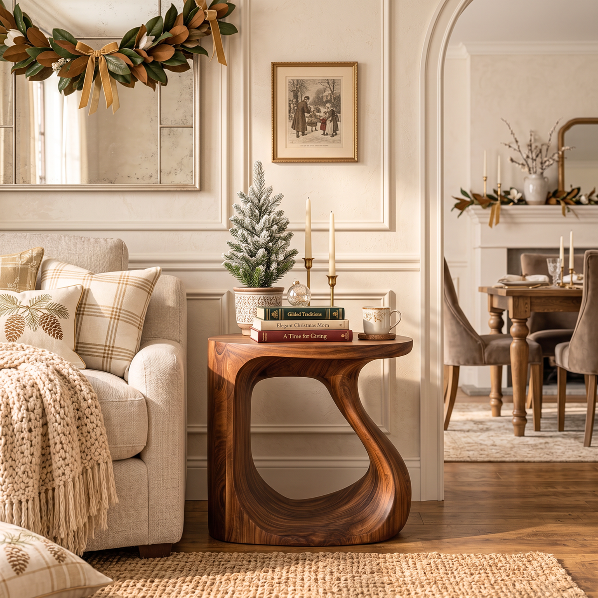 Organic Solid Wood Side Table with Sculptural Open Loop Base