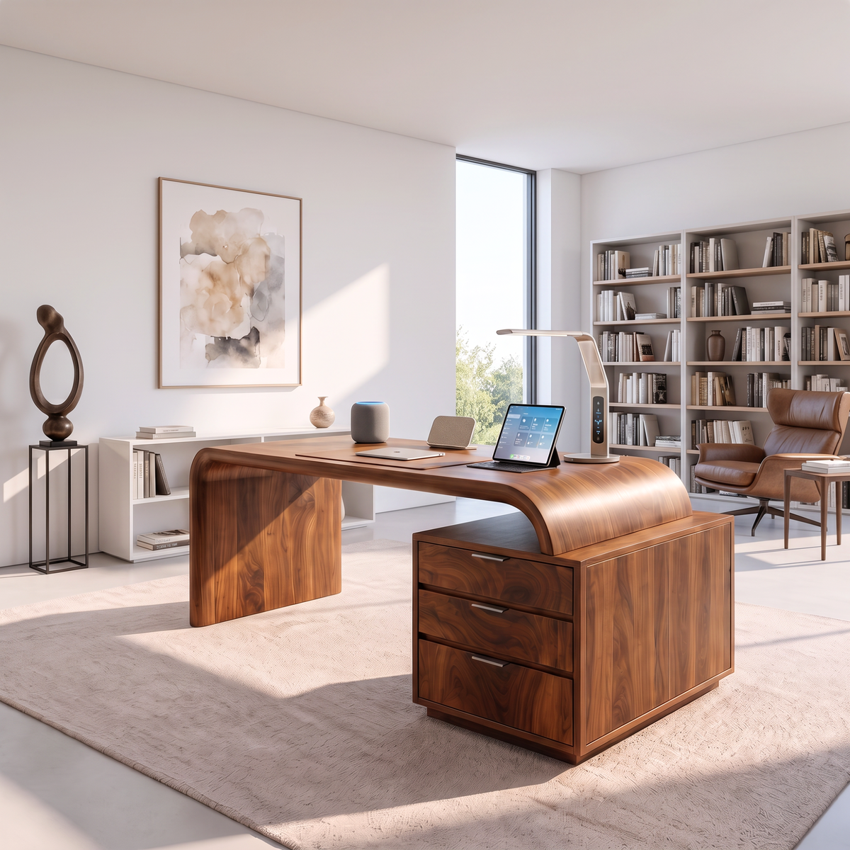 Organic Solid Wood Desk With Drawer Storage For Home Office