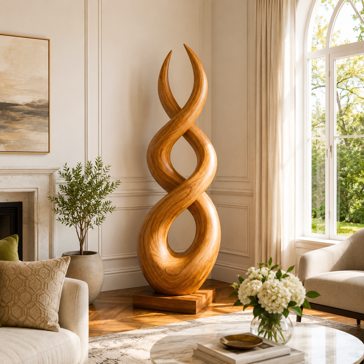 Handcrafted Solid Wood Infinity Twist Sculpture for Entryway and Living Room Decor
