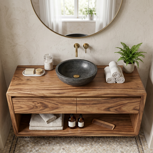Minimalist Floating Solid Wood Bathroom Vanity with Seamless Organic Frame
