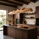 Organic Solid Wood Linear Pendant Light with Sculptural Live Edge Form
