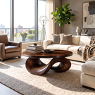 Coffee Table Solid Wood with Sculptural Intertwined Loop Base