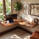 Live Edge Solid Wood Floating Corner Desk with Organic L Shaped Design