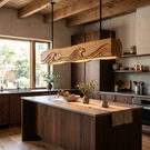 Carved Wave Wood Pendant Light for Dining Room