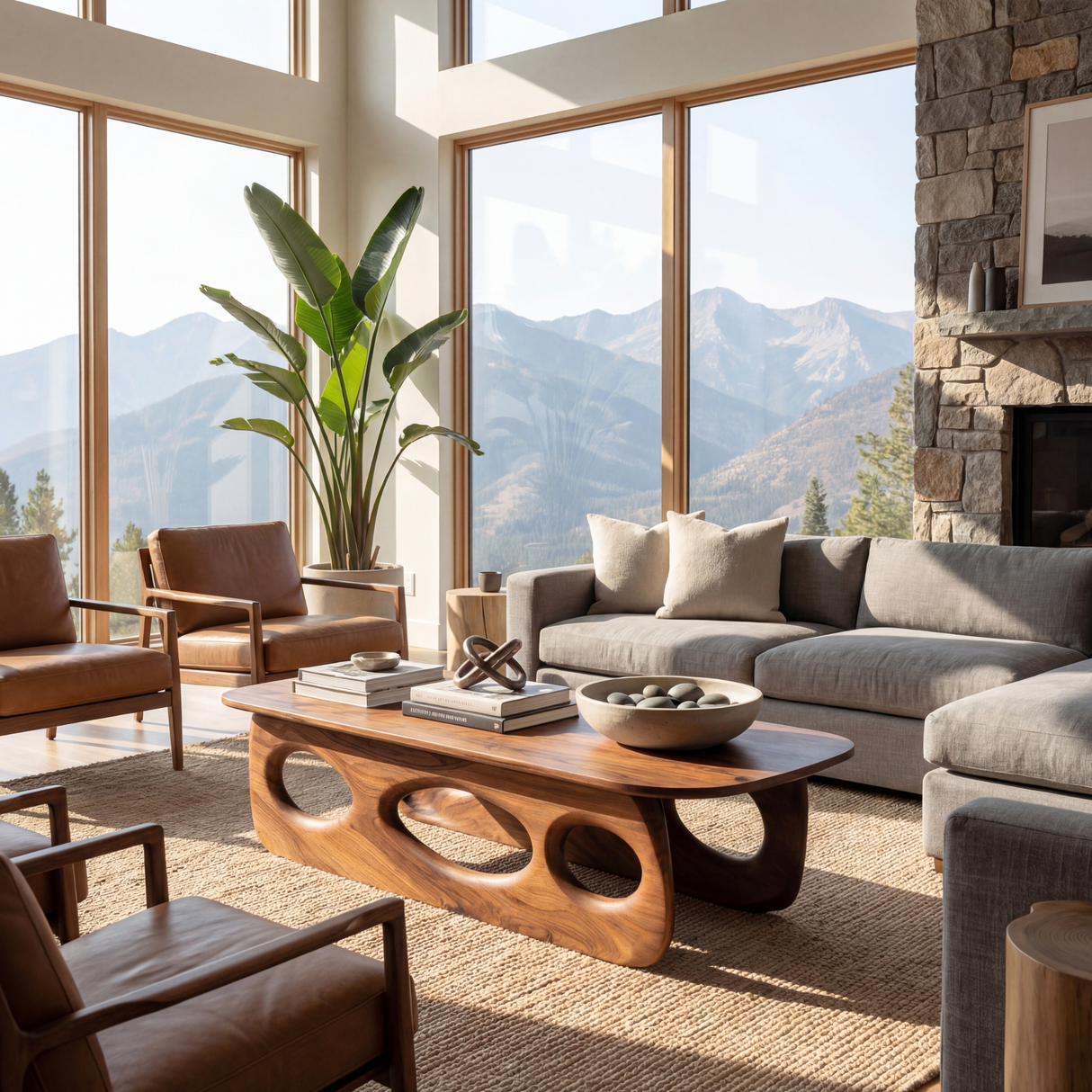 Sculptural Wood Coffee Table with Organic Cutout Base