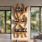 Sculptural Wooden Wine Display Organic Wall Mounted Bottle Rack