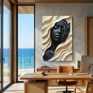 Handcrafted Solid Wood Wall Art with Abstract Female Portrait Relief