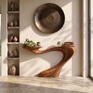 Solid Wood Console Table with Sculptural Sweeping Curve Base for Entryway Decor