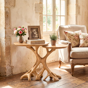 Twin Tree Root Side Tables Handmade Wooden Accent Set