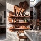 Tropical Leaf Solid Wood Wall Wine Holder with Three Display Shelves