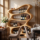 Handcrafted Solid Wood Wine Rack Cabinet with Flowing Open Shelves
