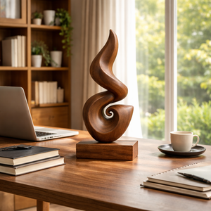 Abstract Spiral Wood Sculpture Modern Tabletop Art Decor