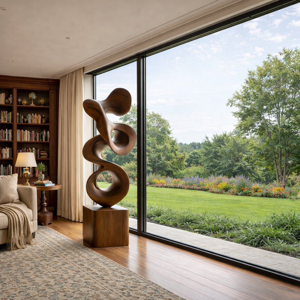 Modern Abstract Solid Wood Sculpture for Indoor and Outdoor Display