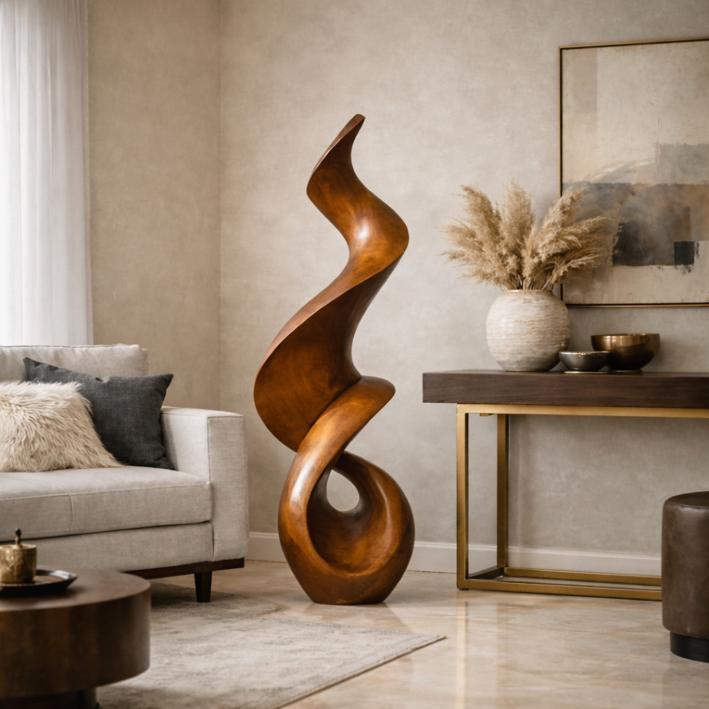 Abstract Solid Wood Floor Sculpture for Luxury Interior Display
