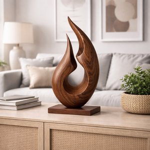 Abstract Flame Wood Sculpture Modern Handmade Tabletop Art Decor