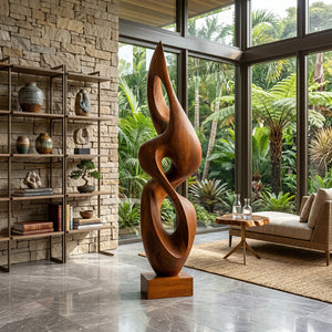 Contemporary Solid Wood Sculpture for Living Room or Entryway