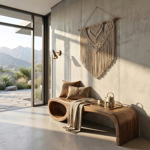 Organic Wood Bench with Sculptural Loop Base for Modern Mediterranean Interiors