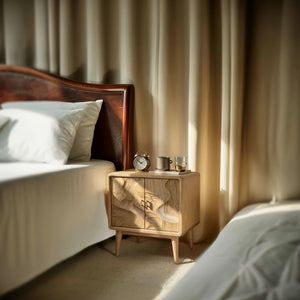 Organic Solid Wood Nightstand with Sculptural Door Design