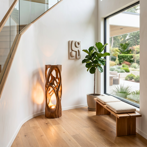 Sculpted Aura Wood Table Lamp with Organic Openwork