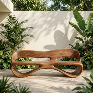 Solid Wood Outdoor Bench with Continuous Loop Backrest for Garden Seating