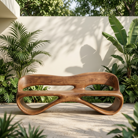 Solid Wood Outdoor Bench with Continuous Loop Backrest for Garden Seating