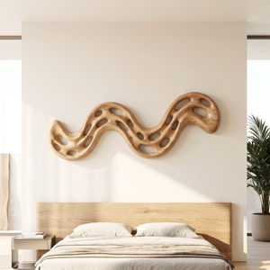 Serpentine Flow Wood Wall Sculpture with Organic Cutouts
