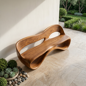 Solid Wood Outdoor Bench with Continuous Loop Backrest for Garden Seating