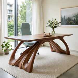 Organic Solid Wood Desk with Sculptural Flowing Legs