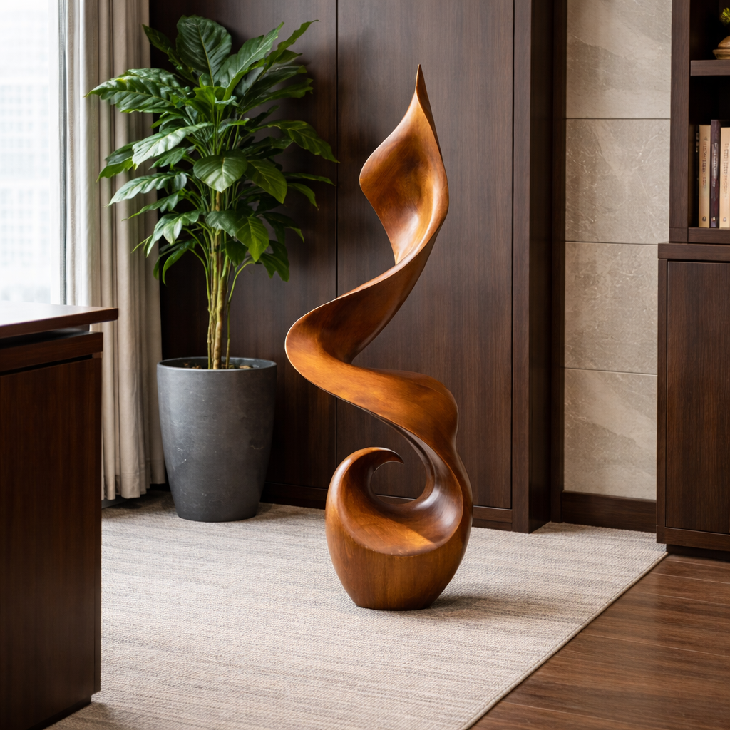 Modern Organic Solid Wood Floor Sculpture for Contemporary Interiors