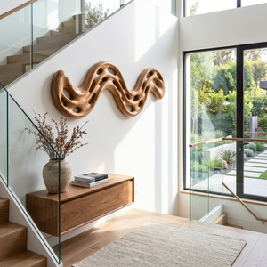 Serpentine Flow Wood Wall Sculpture with Organic Cutouts