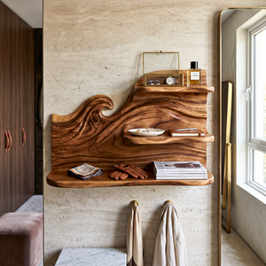 Sculpted Wave Wood Wall Shelf for Vanity and Accessory Storage