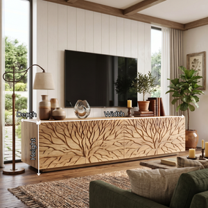 Solid Wood TV Console with Branch Carved Door Fronts