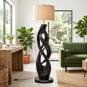 Handcrafted Wood Floor Lamp with Interlaced Ribbon Base
