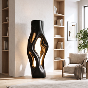 Organic Column Wood Table Lamp with Flowing Cutouts