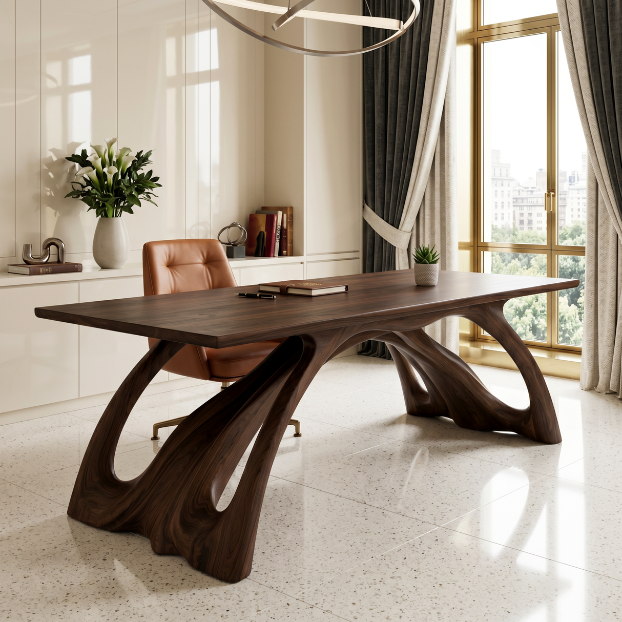 Organic Solid Wood Desk with Sculptural Flowing Legs