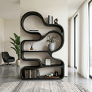 Organic Solid Wood Bookshelf with Cloud-Shaped Open Shelves