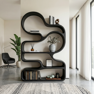 Organic Solid Wood Bookshelf with Cloud-Shaped Open Shelves