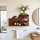 Sculpted Wave Wood Wall Shelf for Vanity and Accessory Storage