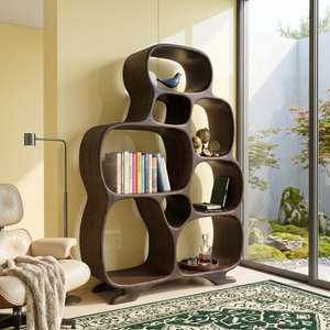 Organic Solid Wood Bookshelf with Rounded Open Compartments