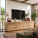 Solid Wood TV Console with Branch Carved Door Fronts