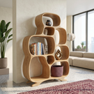 Organic Solid Wood Bookshelf with Rounded Open Compartments