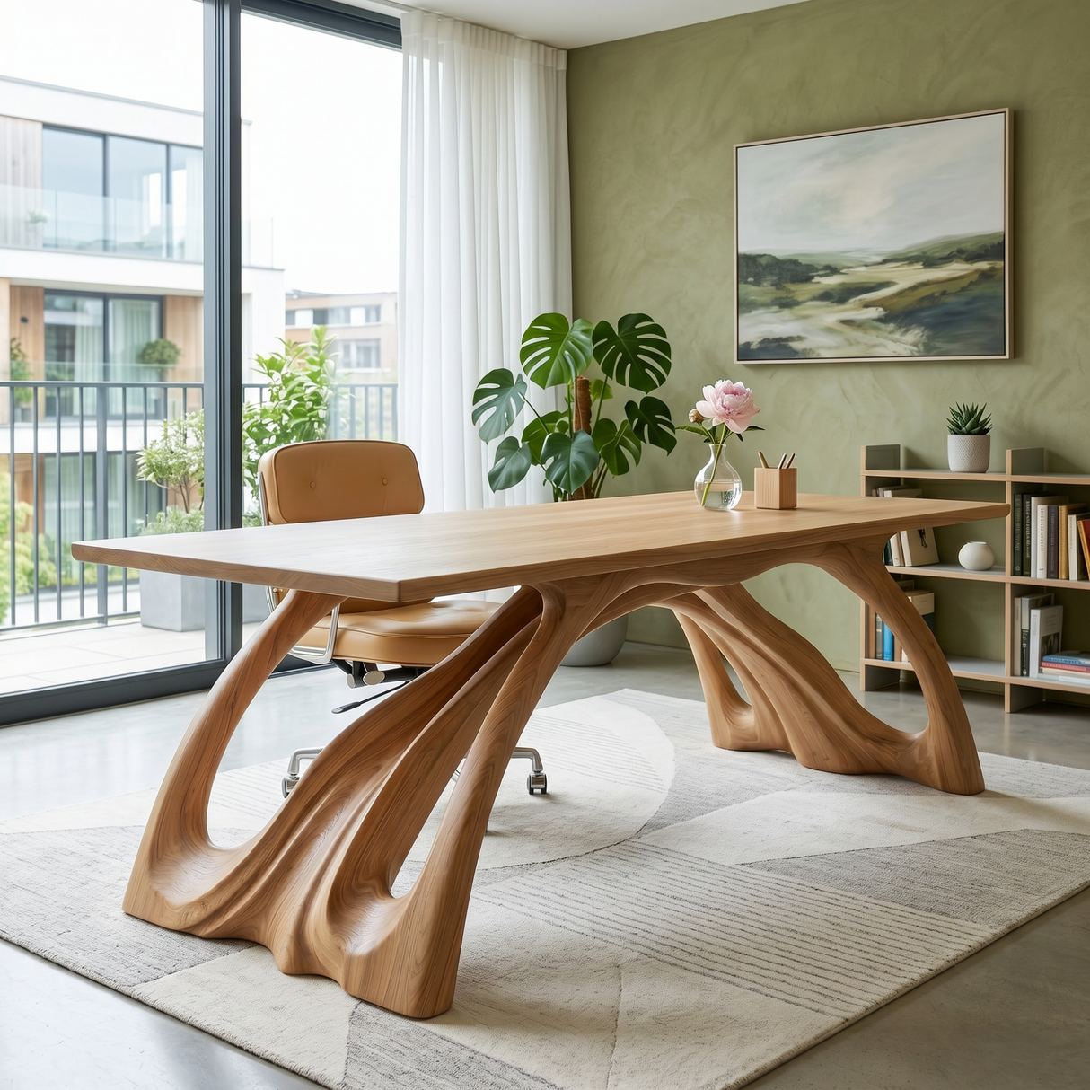 Organic Solid Wood Desk with Sculptural Flowing Legs