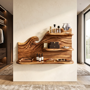 Sculpted Wave Wood Wall Shelf for Vanity and Accessory Storage
